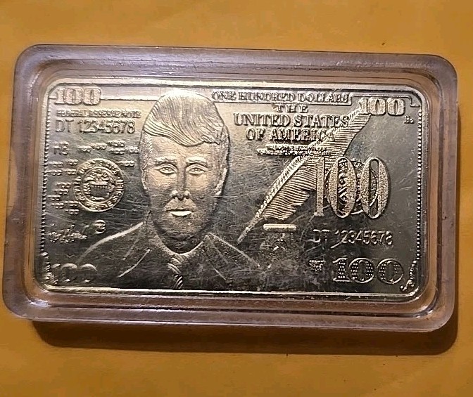Donald Trump 24K Gold-Plated $100 Coin/Bar. Never Opened, Never Used.