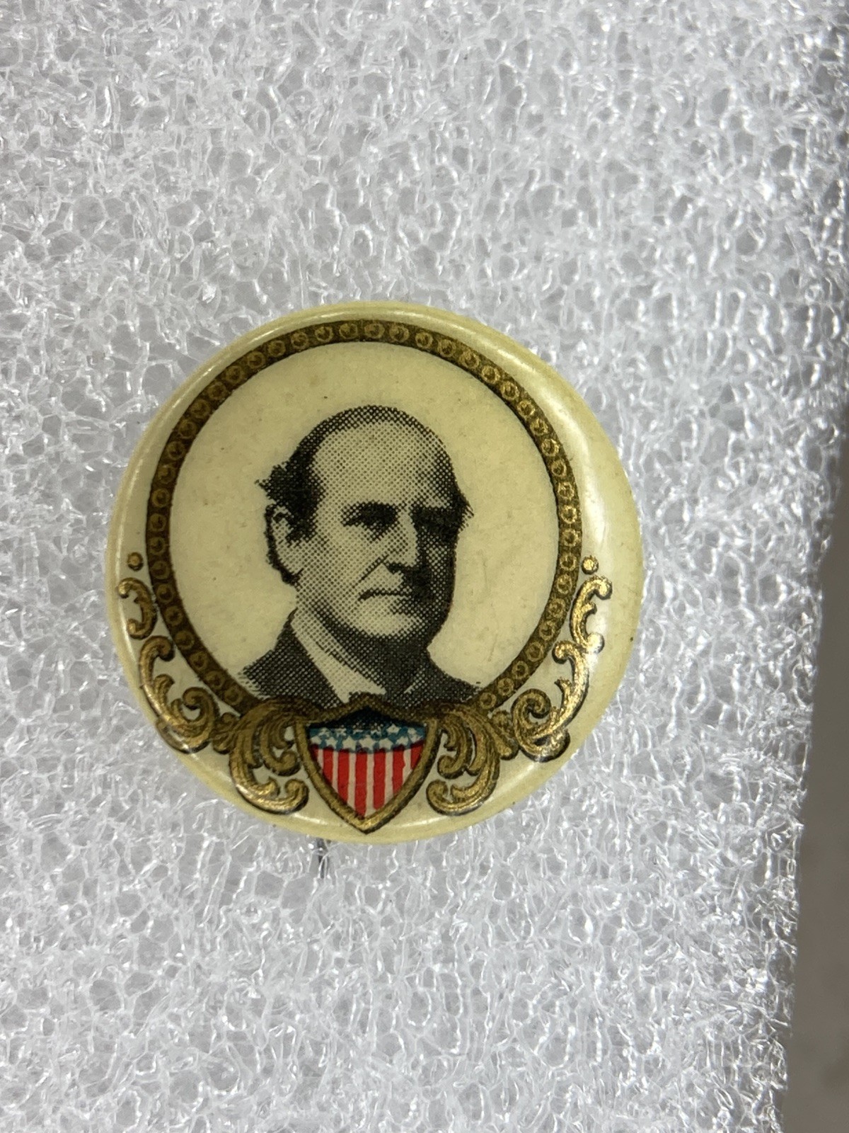 ANTIQUE WILLIAM JENNINGS BRYAN PINBACK POLITICAL BUTTON PIN UNION SHIELD 1900?