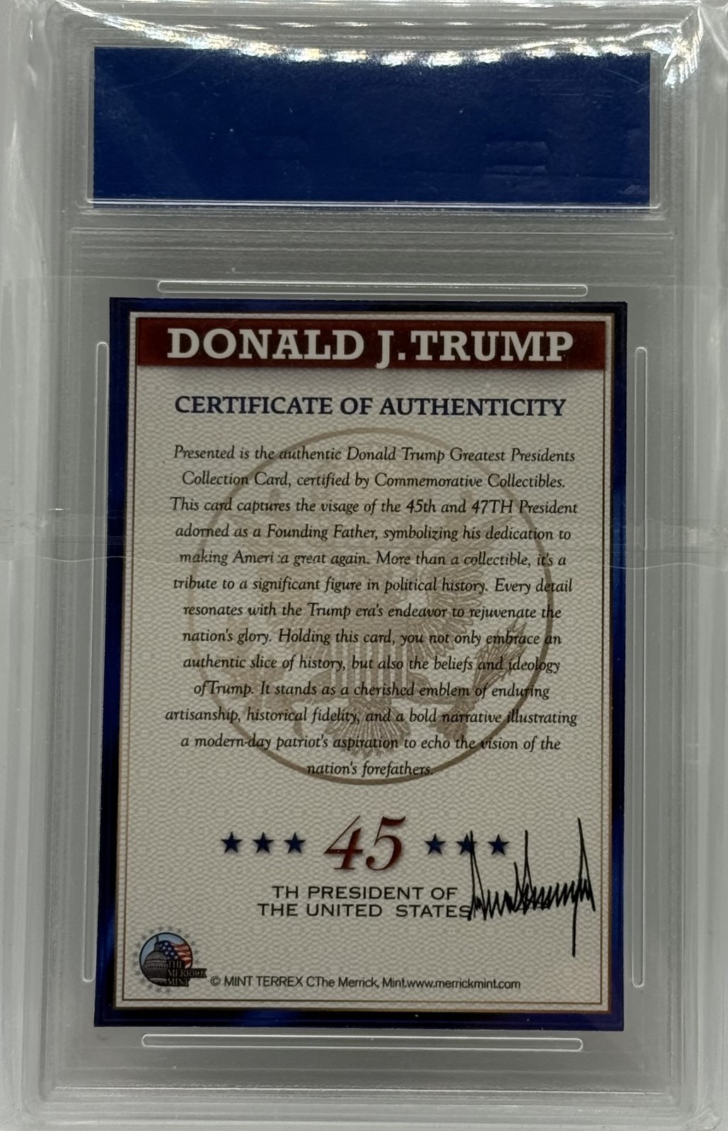 Donald Trump 45th/47th President Pres Seal – White House – Collectible Card