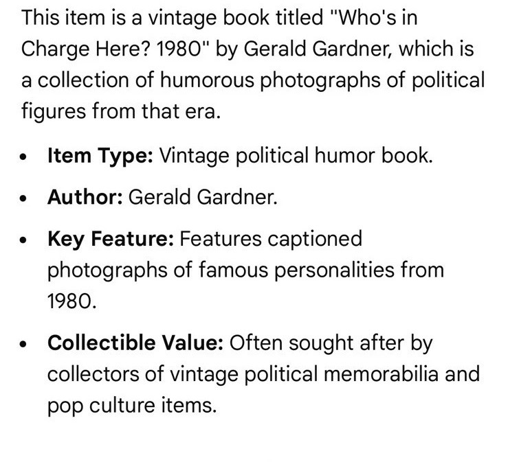 “Who’s In Charge Here?” political Humor Book Gerald Gardner 1980.