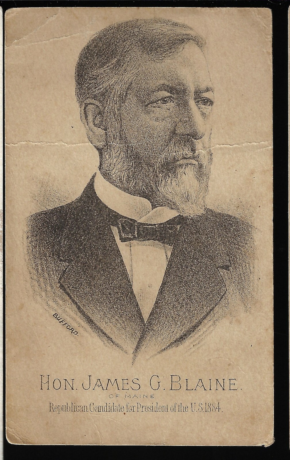 1884 Republican Presidential Candidate James Blaine Maine Bufford Election Card