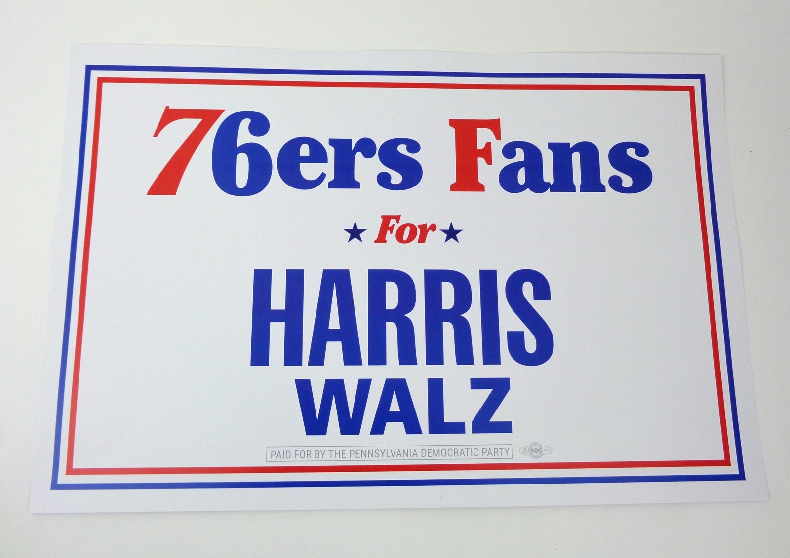 Kamala Harris For President 2024 Official Campaign Rally Sign Poster PA 76ers