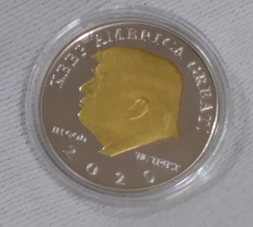 Donald Trump 2020 Silvertone Collectible Eagle Coin in Plastic Fit Display Case