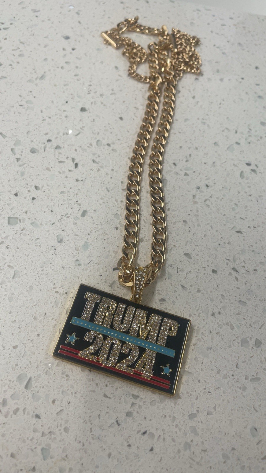 Trump 2024 Gold Tone Pendant Necklace Metal Political Collectible US