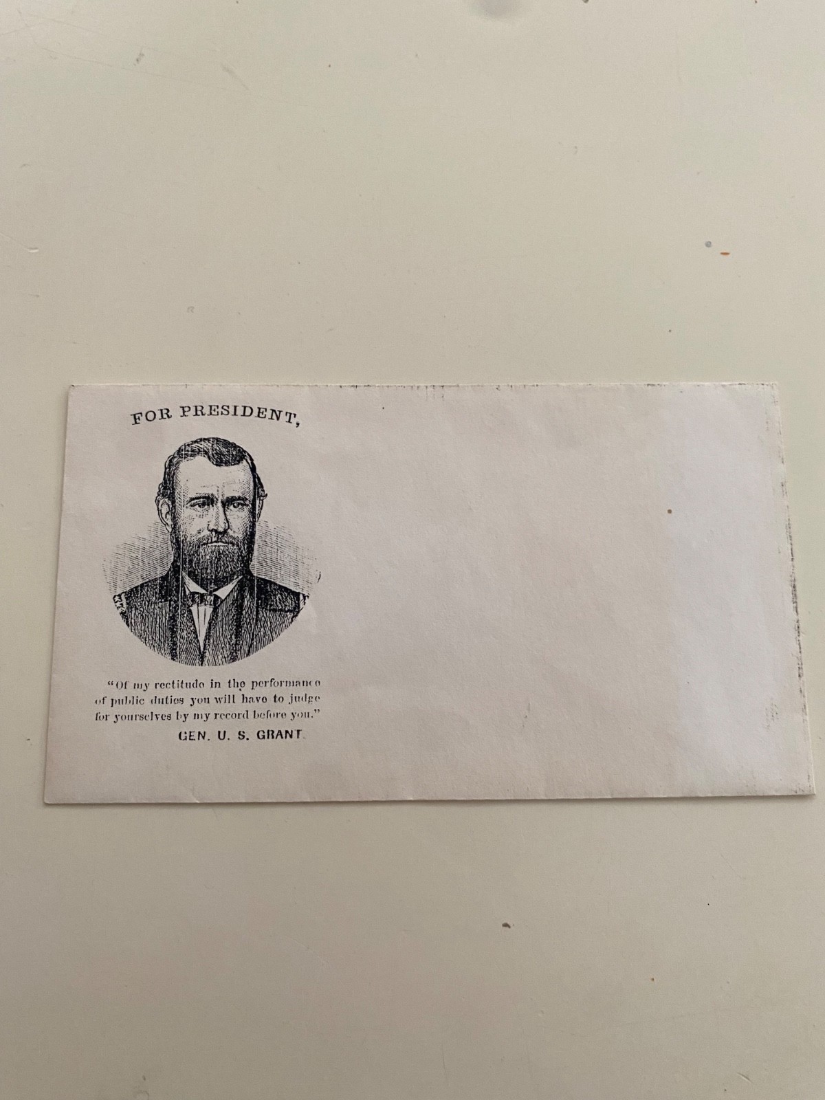 “For President” General Ulysses Grant 1868 Presidential Campaign Cover Envelope