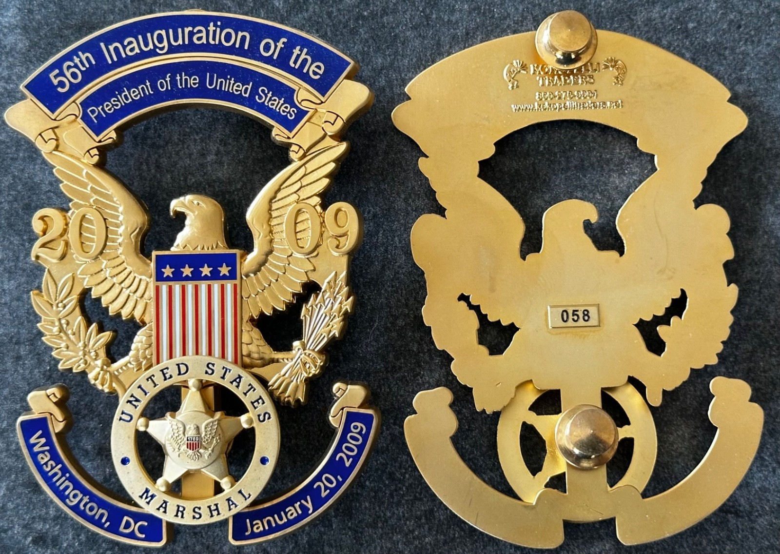 USMS – 2009 Inaugural “PLAQUE” version badge – with nails not pin