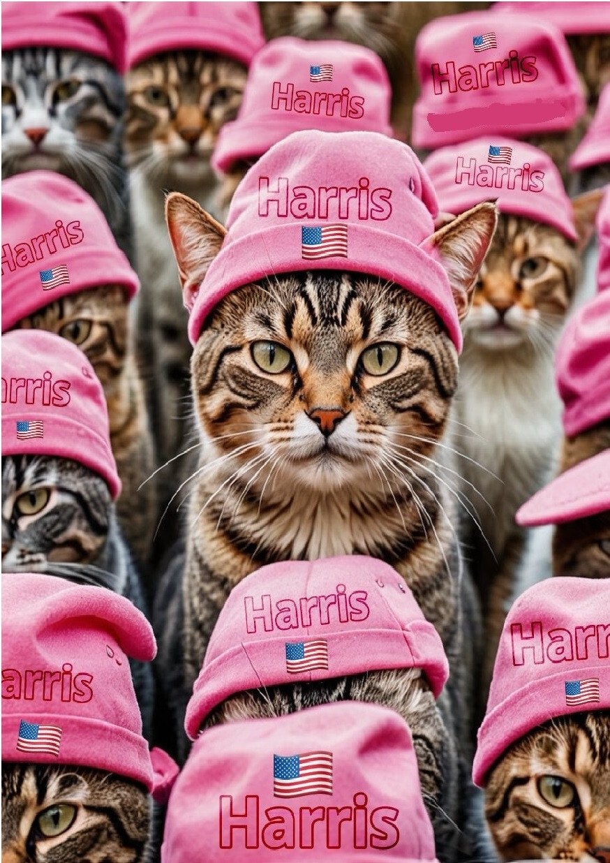 CATS IN KAMALA HARRIS PINK HATS FRIDGE MAGNET 5″ X 3.5″