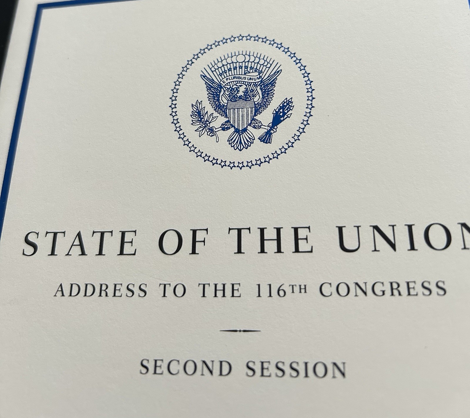 TRUMP WHITE HOUSE 2020 STATE OF THE UNION SPEECH PROGRAM REPUBLICAN GOP MAGA Exc