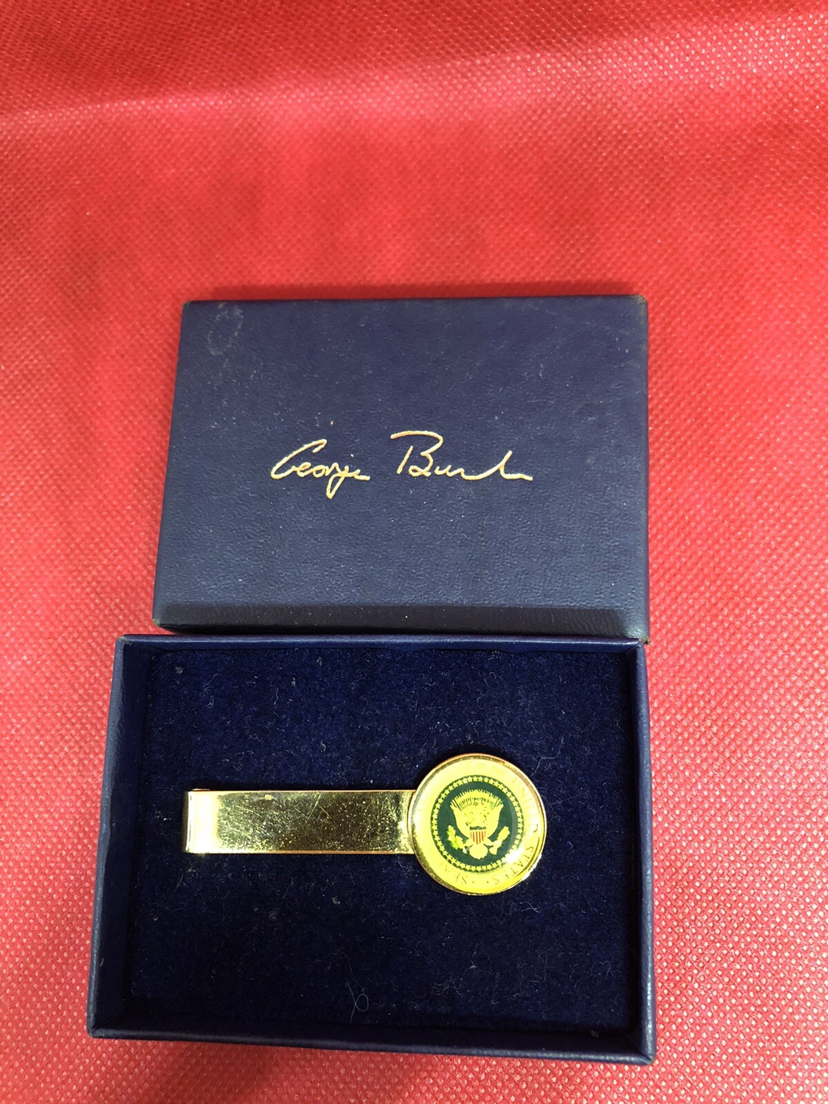 George Bush Presidential Seal Tie Bar Signed Box Included