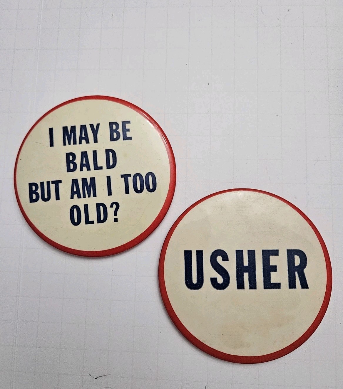 Lot Of 2 Vintage Pinback Oversized Buttons