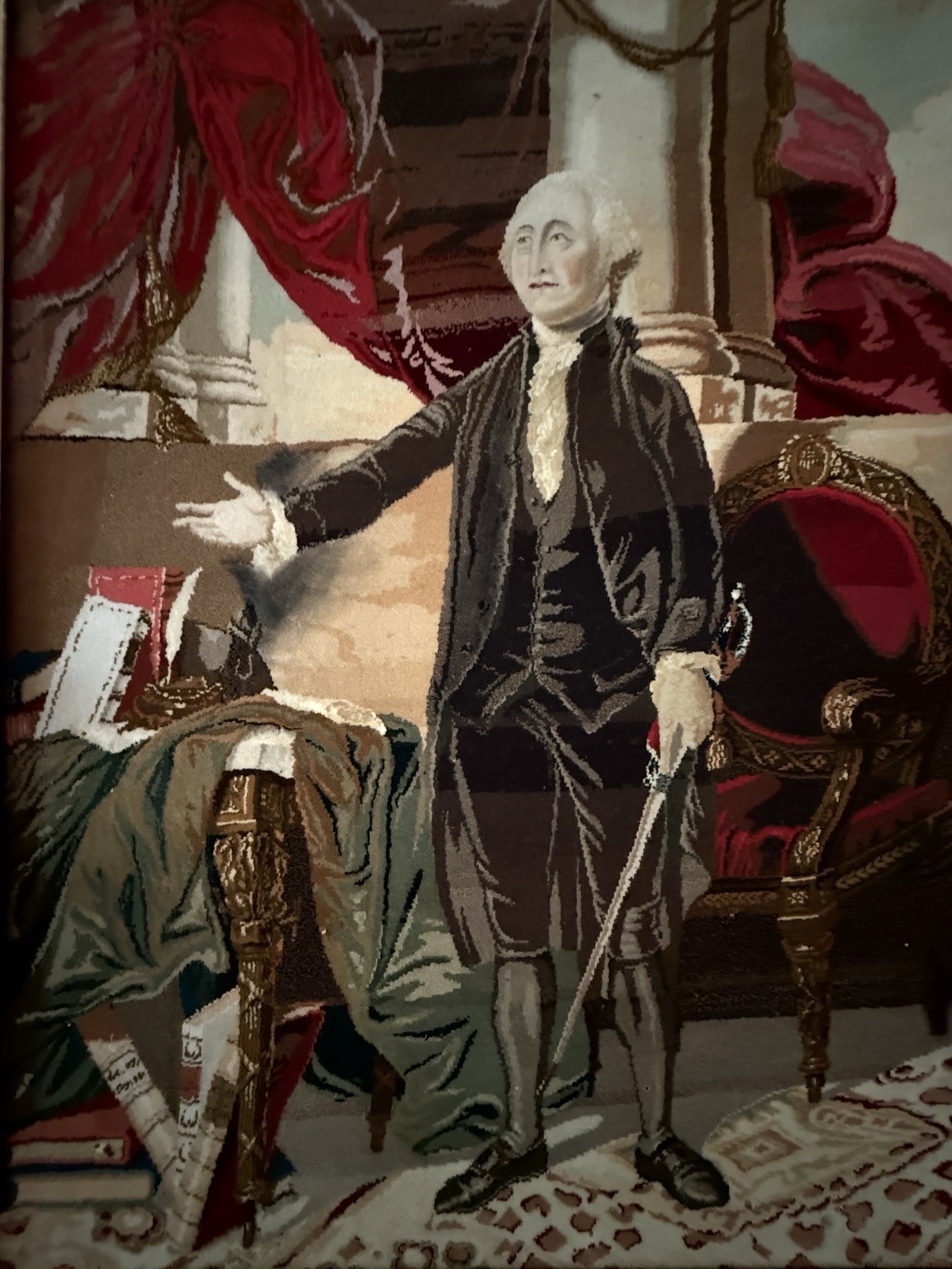George Washington Needlepoint Felt After G. Stuart 1900s