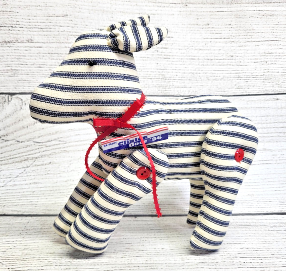 Vintage RE-ELECT CLINTON GORE ’96 Democratic Donkey Plush Striped Cloth 10″