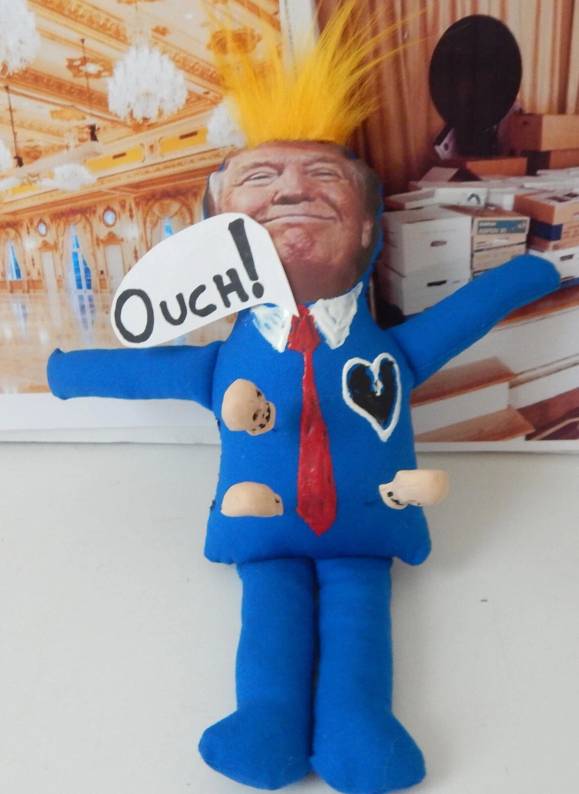 Trump, Authentic Original Handmade Voodoo Doll with 3 hand sculpted Skull Pins