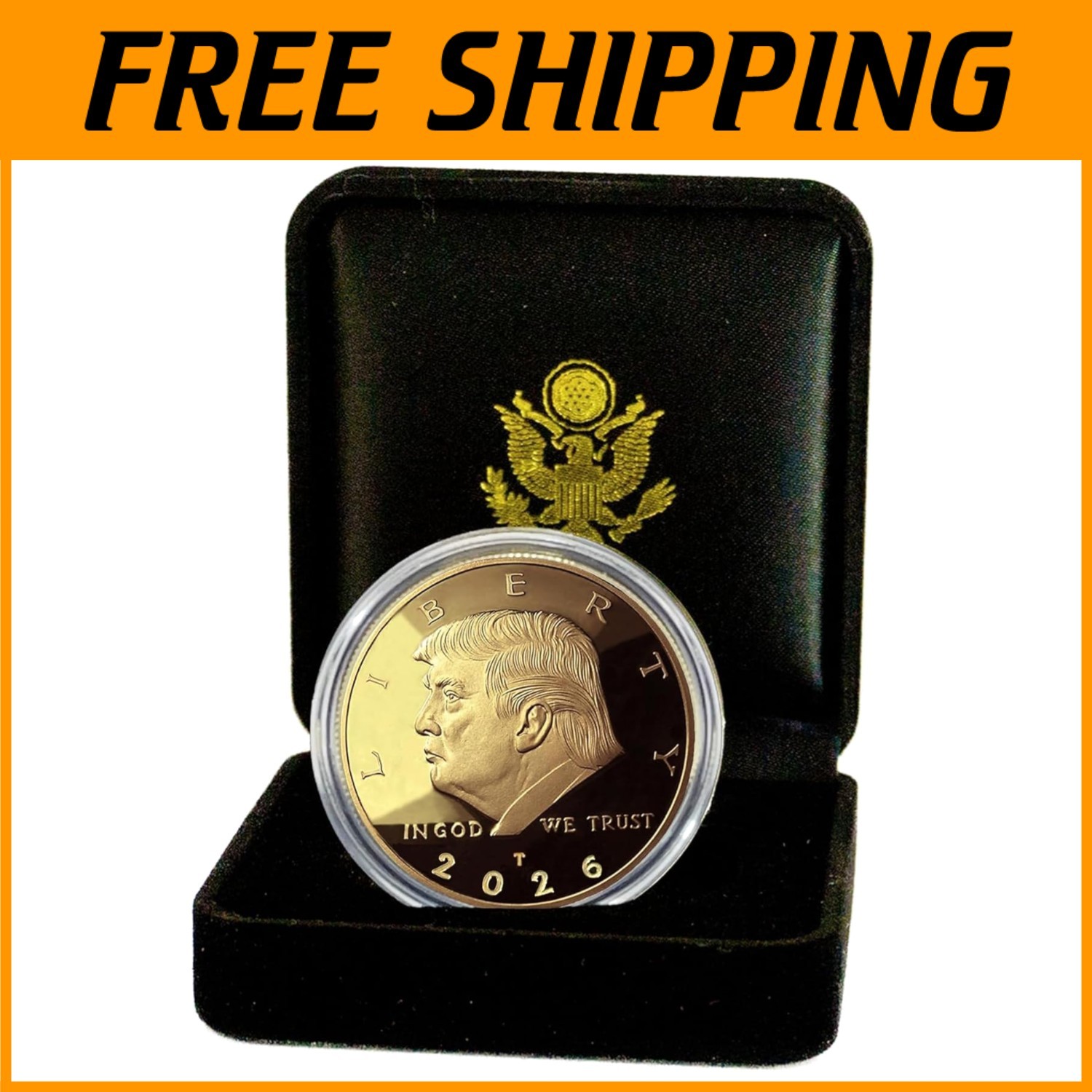 Authentic 2026 Trump Gold Coin with Velvet Case^
