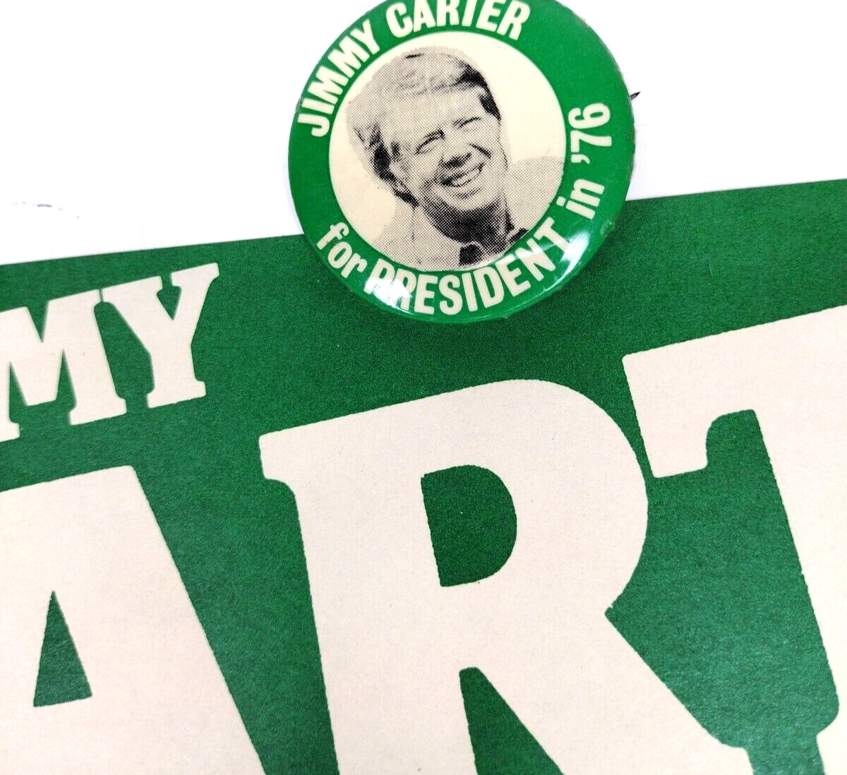 1976 Jimmy Carter Pin & Bumper Sticker Bicentennial Election Campaign Original