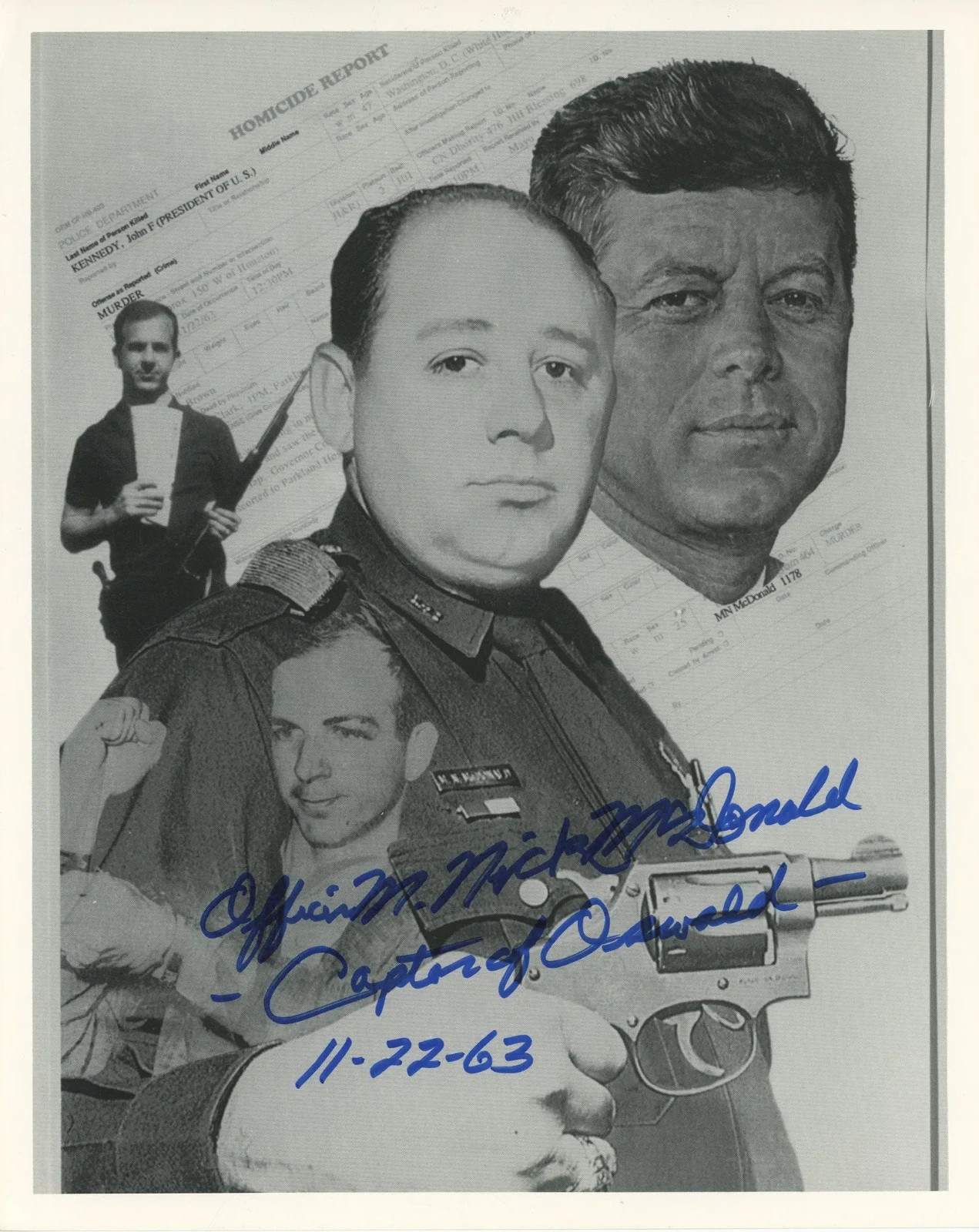 Pres. Kennedy Assassination. Arresting Officer Badge. Photo Sign By Oswalds COAs
