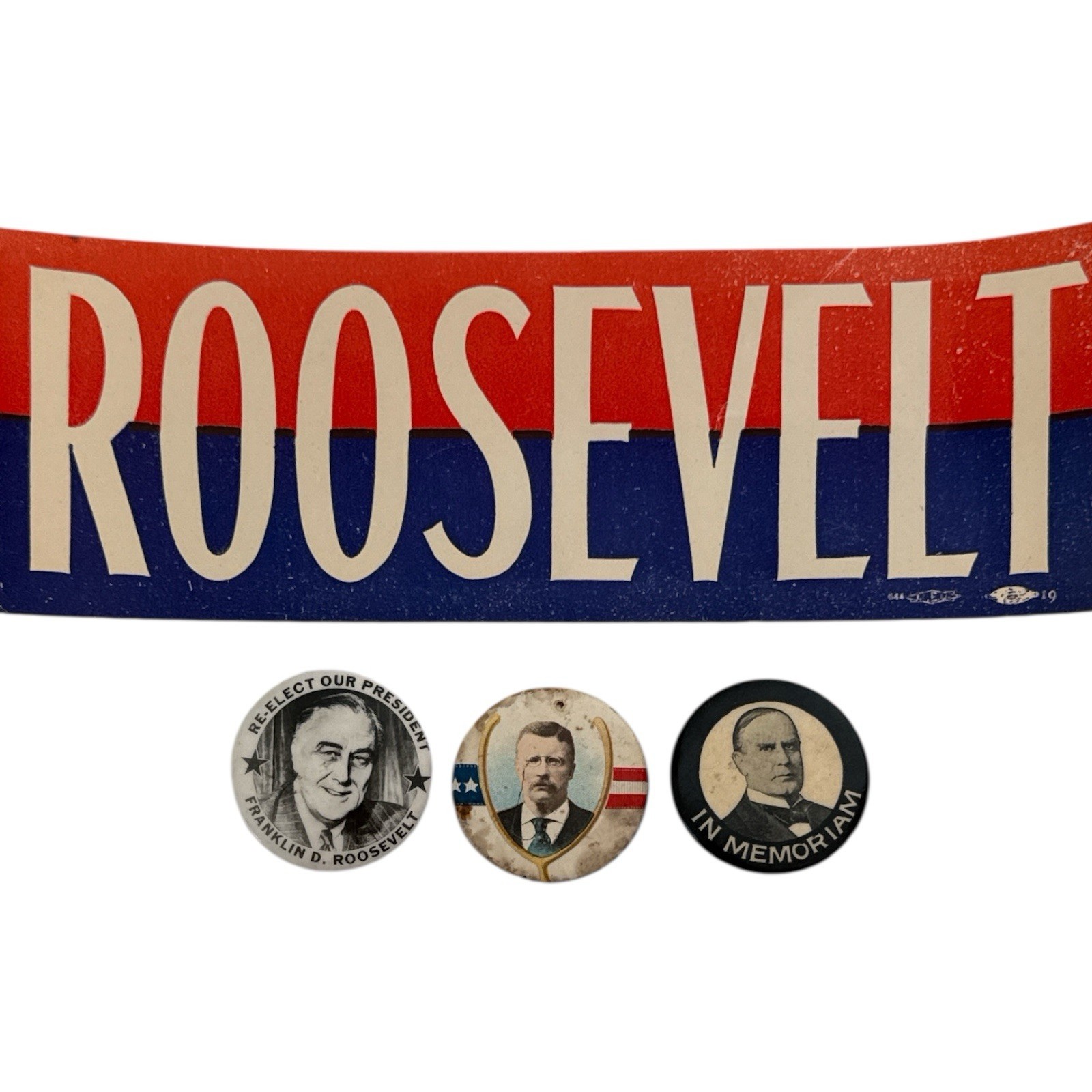 President Teddy & Franklin Roosevelt & McKinley Political Button 1.25″ Wishbone
