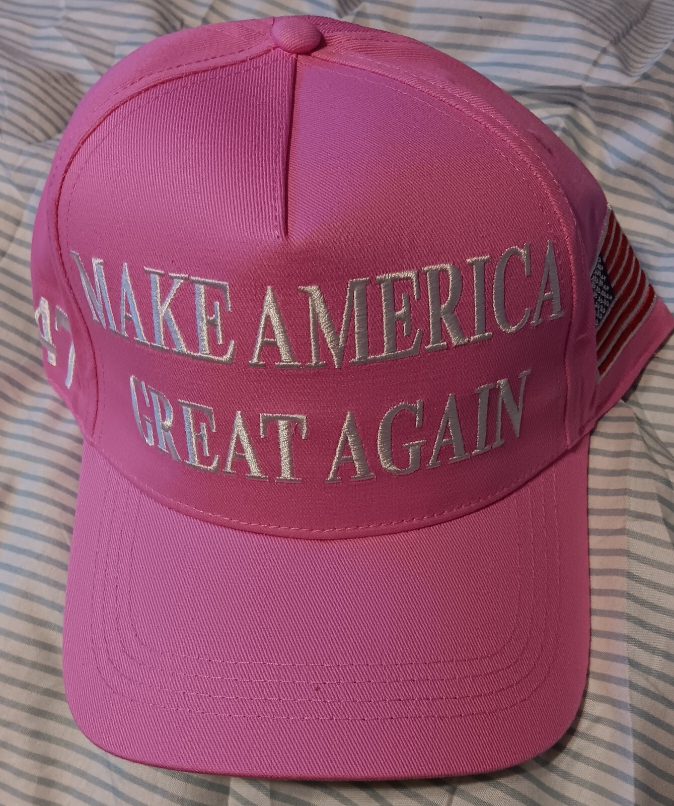 Pink & White Trump 45-47 Make America Great Again 2024 MAGA USA MADE