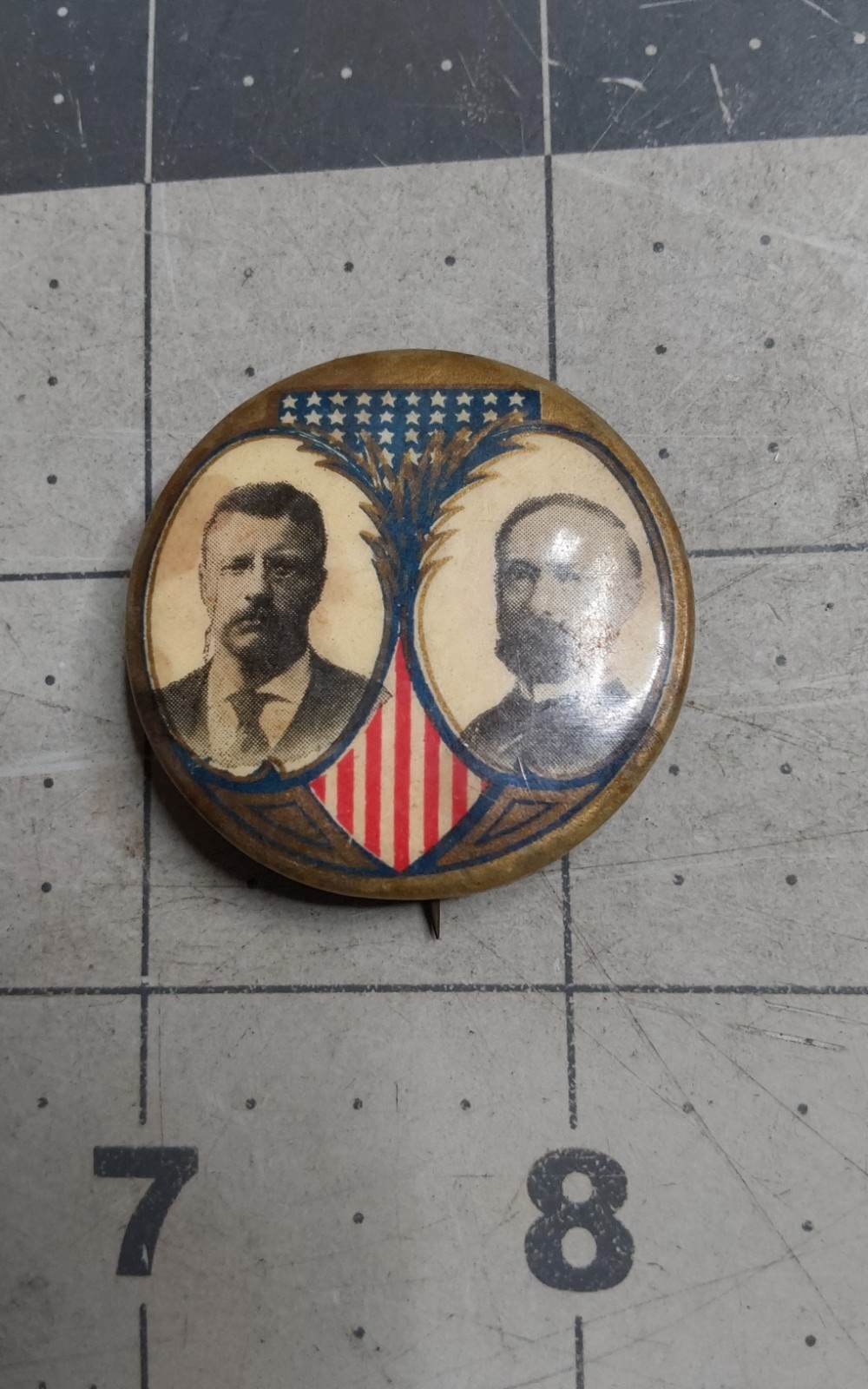 1904 RepublicanPresidential Candidate Roosevelt Fairbanks Jugate Pin Shield