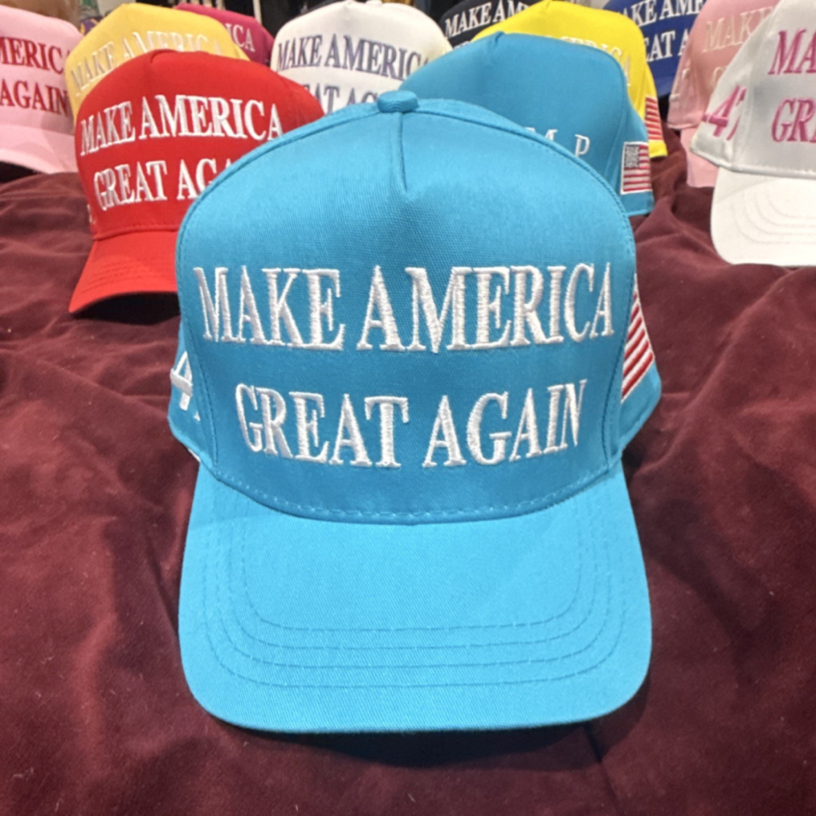 Cali-Fame Trump 45-47 MAKE AMERICA GREAT AGAIN Blue Cotton Hat w/American Flag